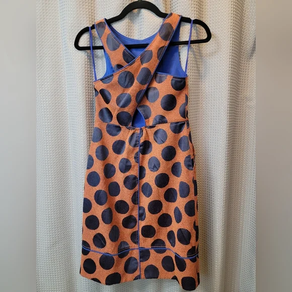Anthropologie MAEVE ROKIN Orange Blue Dot Dress with Pockets Size 0 - Picture 3 of 8